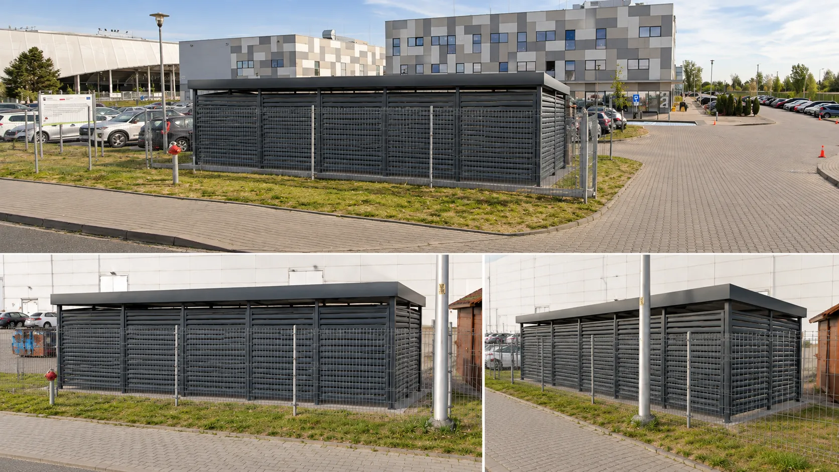 Realizacja CWK Opole — grafitowa wiata śmietnikowa BUDSTAL przy obiekcie usługowym